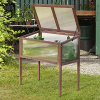 Outsunny 90x50x93cm Square Wooden Greenhouse for Plants Outdoor with Openable & Tilted Top Cover, Brown(m-8)