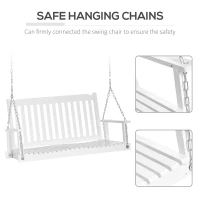 Outsunny 2 Seater Outdoor Porch Swing Chair Seat with Slat Design, Hanging Chains Wooden Hammock Bench for Garden Patio Yard,White(m-5)