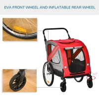PawHut 2-In-1 Dog Bike Trailer Pet Stroller with Universal Wheel Reflector Flag Red(m-6)