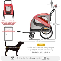PawHut 2-In-1 Dog Bike Trailer Pet Stroller with Universal Wheel Reflector Flag Red(m-4)