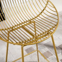 HOMCOM Set of 2 Bar Stools, Metal Wire Bar Chairs, Modern Iron High Stool for Kitchen, Pub Chair with Backrest, Footrest, Steel Frame, Gold(m-8)