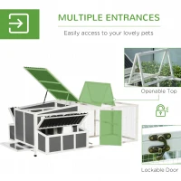 PawHut Large Chicken Coop Rabbit Hutch with Run Hen House Poultry Crate with Nesting Box for 6 Chickens Slide Out Tray Perches, 225x147x 85.5cm(m-6)