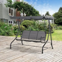 Outsunny 3-Seater Porch Swing Chair Outdoor Patio Bench for Deck with Adjustable Canopy, Padded Sling Fabric Seat(m-8)