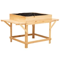 Outsunny Raised Garden Planter Bed with Non-woven Fabric Bag, Flower Box for Growing Herbs & Plants, Solid Wood Construction 51.5" x 29.5" x 29.5(m-1)