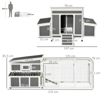 PawHut Large Chicken Coop Rabbit Hutch with Run Hen House Poultry Crate with Nesting Box for 6 Chickens Slide Out Tray Perches, 225x147x 85.5cm(m-3)