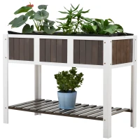 Outsunny Wooden Planter Raised Elevated Garden Bed with Shelf Solid Wood Outdoor/Indoor(m-11)