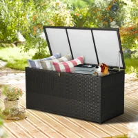 Outsunny Rattan Storage Box Outdoor Indoor Wicker Cabinet Chest Garden Furniture 118 x 54 x 59cm - Dark Brown(m-9)