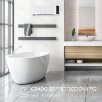 HOMCOM Calefactor Baño de Pared 1000/2000W con Mando a Distancia Pantalla LED Termostato Temporizador y Protección contra Sobrecalentamiento para 25 m² 56x18,5x11,5 cm Blanco(m-6)