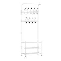 HOMCOM Móvel Cabide de Entrada com 18 Ganchos e Sapateira Armário de Entrada com Cabide com 3 Prateleiras 67x30x185cm Branco(m-6)