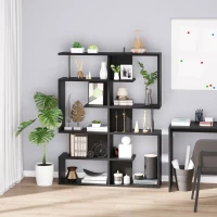 Homcom Mobilier cu Rafturi Librarie 5 Niveluri in Lemn, Negru, 120x28.6x160cm(m-1)