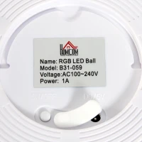 HOMCOM 16 RGB LED Ball Light, Colour Changing Mood Lamp (Globe Shape) with Rechargeable Battery, Remote Control - φ35 cm(m-8)