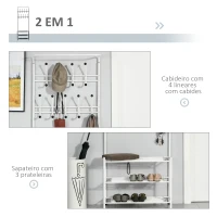 HOMCOM Móvel Cabide de Entrada com 18 Ganchos e Sapateira Armário de Entrada com Cabide com 3 Prateleiras 67x30x185cm Branco(m-4)