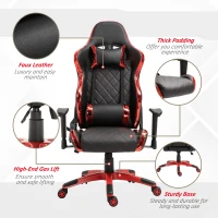 Vinsetto Holographic Stripe Gaming Chair Ergonomic Design PU Leather High Back 360° Swivel w/ 5 Wheels 2 Pillows Back Support Racing Chair Black&Red(m-7)
