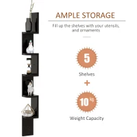 HomCom Bibliotecă Moderna de Perete cu Etajere din Lemn MDF, Negru, 12x12x120cm(m-5)