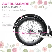 HOMCOM Kinderroller Tretroller mit Bremse, inkl. Korb, höhenverstellbar, für Kinder von 5 bis 12 Jahren, Weiß + Pink(m-7)