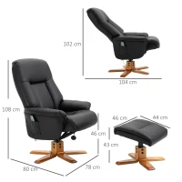 HOMCOM 10-Point Massage Sofa Armchair Chair PU Leather W/ Footrest Stool Heat Recliner Black(m-3)