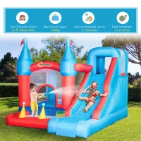 Outsunny 4 in 1 Kids Bouncy Castle Inflatable House Trampoline Slide Water Pool Climbing Wall with 450W Air Blower for Kids Age 3-8, 3.3 x 2.8 x 2.1m(m-5)