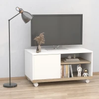 HOMCOM Carrello Porta TV con 1 Anta e Vani Aperti, Mobile per TV fino 42'' con Ruote, 80x45x39.5cm(m-10)