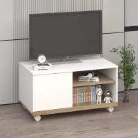 HOMCOM Carrello Porta TV con 1 Anta e Vani Aperti, Mobile per TV fino 42'' con Ruote, 80x45x39.5cm(m-2)