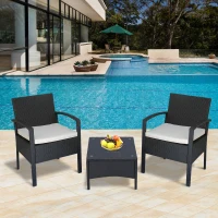 Outsunny 2 Seater Rattan Bistro Set, Steel-Black(m-2)
