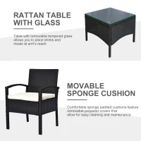 Outsunny 2 Seater Rattan Bistro Set, Steel-Black(m-4)