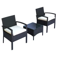 Outsunny 2 Seater Rattan Bistro Set, Steel-Black(m-11)