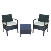 Outsunny 2 Seater Rattan Bistro Set, Steel-Black(m-1)