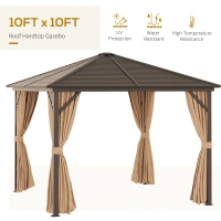 Outsunny 3 x 3(m) Metal Hardtop Gazebo, with Curtains and Accessories - Brown(m-7)