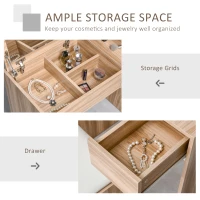 HOMCOM Makeup Desk with Drawer, Vanity Table Set with Flip-up Mirror and Cushioned Stool, Natural(m-6)