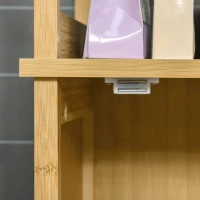 kleankin Coluna Casa de Banho de Bambú Coluna Alta para Casa de Banho com 3 Prateleiras e 1 Porta Móvel de Armazenamento para Sala de Estar Cozinha 34x30x173cm Natural(m-8)