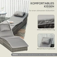 Outsunny Sonnenliege 2-in-1 Polyrattan Gartenliege Rattanliege Gartenmöbel Liege mit Polsterauflage 5 Stufen verstellbar klappbar Hellgrau 200 x 60 x 40 cm(m-5)