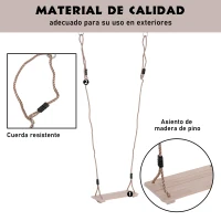 HOMCOM Columpio Infantil de Madera para Exterior Interior con Cuerda Ajustable Carga Máx. 70 kg para Jardín Patio al Aire Libre 40x16x120 cm Natural(m-4)