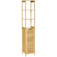 kleankin Coluna Casa de Banho de Bambú Coluna Alta para Casa de Banho com 3 Prateleiras e 1 Porta Móvel de Armazenamento para Sala de Estar Cozinha 34x30x173cm Natural