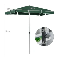 Outsunny Chapéu de Sol Retangular de Jardim 198x130x240cm Chapéu de Sol de Alumínio com Função de Inclinação para Terraço Pátio Exterior Verde(m-3)