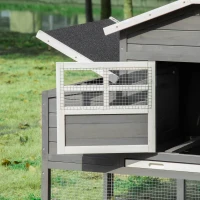 PawHut Galinheiro de Madeira Exterior Gaiola para 2-4 Galinhas com Grade de Arame Tetos Asfálticos Ninho Bandeja Removível Rampa e Zona Aberta 200x80x105cm Cinza(m-9)