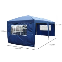 HOMCOM Tonnelle pliante - tente de réception - 3 x 6 m - pavillon chapiteau barnum - 3 cotés démontables - piquets d'ancrage au sol + sac de transport inclus bleu(m-3)