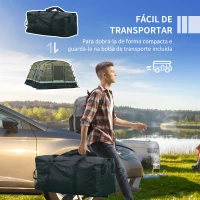 Outsunny Tenda de Campismo Familiar 6 Pessoas Tenda Campismo Impermeável PU3000mm com 3 Portas 6 Janelas Bolsos de Arrumação e Bolsa de Transporte 455x320x215cm Verde(m-7)