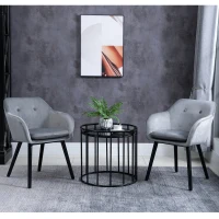 HOMCOM Dining Chairs Set of 2 Modern Upholstered Fabric Velvet-Touch Leisure Chairs with Backrest and Armrests, Lounge Reception Chairs for Home Office Kitchen Counter, Grey(m-4)