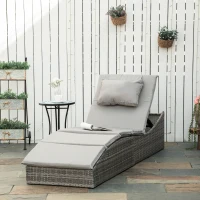 Outsunny Sonnenliege 2-in-1 Polyrattan Gartenliege Rattanliege Gartenmöbel Liege mit Polsterauflage 5 Stufen verstellbar klappbar Hellgrau 200 x 60 x 40 cm(m-10)