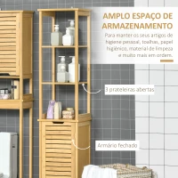 kleankin Coluna Casa de Banho de Bambú Coluna Alta para Casa de Banho com 3 Prateleiras e 1 Porta Móvel de Armazenamento para Sala de Estar Cozinha 34x30x173cm Natural(m-5)