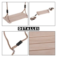 HOMCOM Columpio Infantil de Madera para Exterior Interior con Cuerda Ajustable Carga Máx. 70 kg para Jardín Patio al Aire Libre 40x16x120 cm Natural(m-5)