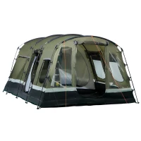 Outsunny Tenda de Campismo Familiar 6 Pessoas Tenda Campismo Impermeável PU3000mm com 3 Portas 6 Janelas Bolsos de Arrumação e Bolsa de Transporte 455x320x215cm Verde(m-10)