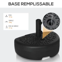 Outsunny Pied de demi-parasol demi-pied socle de parasol base de lestage sable et eau pour parasols Ø 38 et 48 mm acier et HDPE noir(m-5)