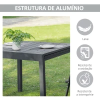 Outsunny Mesa de Jardim Extensível de Alumínio Mesa de Jantar Retangular para 4-6 Pessoas Carga Máxima 70kg para Pátio Terraço Exterior 180x90x73cm Cinza(m-5)