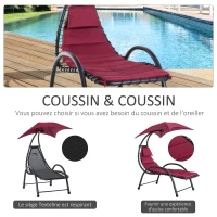 Outsunny Bain de Soleil Design Contemporain - Pare-Soleil et Matelas - Acier Polyester - dim. 1,7L x 1,18l x 1,77H m - Bordeaux Noir(m-4)
