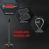 HOMCOM Punching Bag with Stand, Free Standing Boxing Bag Set, Speed Bag with Speedball Adjustable Height from 133cm to 151cm for Teens, Black, Gold(m-4)