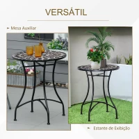 Outsunny Mesa de Jardim Redonda Mesa de Mosaico com Superfície de Cerâmica e Estrutura de Metal Carga Máx. 50kg para Pátio Terraço Exterior Ø60x71 cm Preto(m-5)