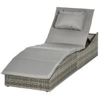 Outsunny Sonnenliege 2-in-1 Polyrattan Gartenliege Rattanliege Gartenmöbel Liege mit Polsterauflage 5 Stufen verstellbar klappbar Hellgrau 200 x 60 x 40 cm(m-11)