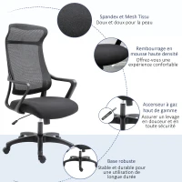 Vinsetto Fauteuil de bureau manager ergonomique hauteur assise réglable pivotant 360° maille polyester noir(m-8)