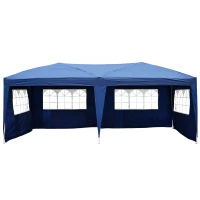 HOMCOM Tonnelle pliante - tente de réception - 3 x 6 m - pavillon chapiteau barnum - 3 cotés démontables - piquets d'ancrage au sol + sac de transport inclus bleu(m-1)